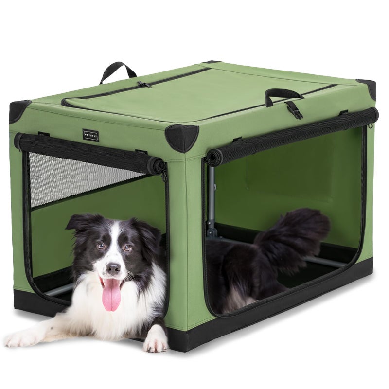 PETSFIT Soft Dog Crate, Dog Travel Crate - 36 Inch Lightweight, Easy Setup, sturdy Portable Dog Crate, Adjustable Framework with 3 Mesh Door, Soft Sided Collapsible Dog Kennel Green - Image 1